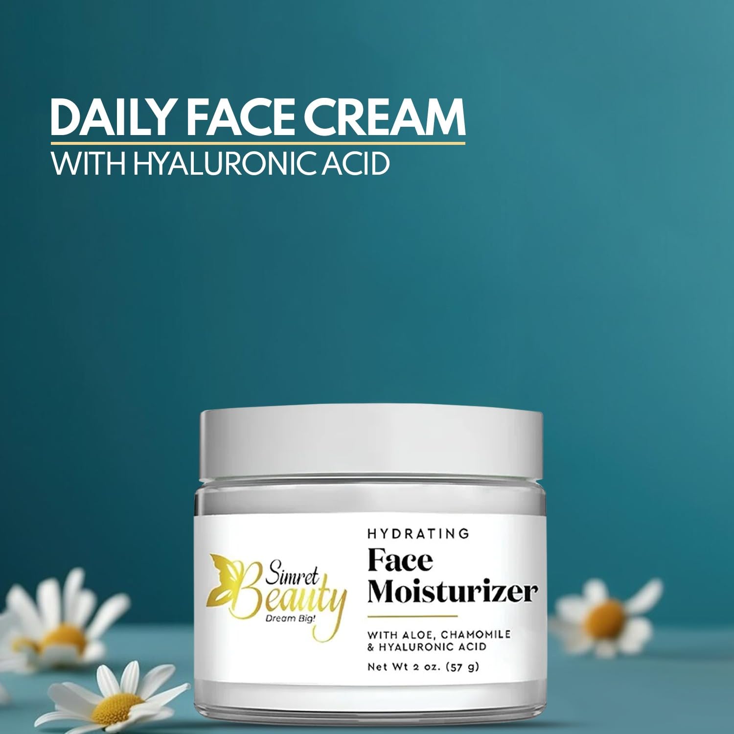 Hydrating Face Moisturizer - Daily Face Cream with Hyaluronic Acid, Vitamin E & C, Chamomile & Aloe for Oily, Acne-Prone, and Sensitive Skin - Vegan, Cruelty-Free, 2 oz
