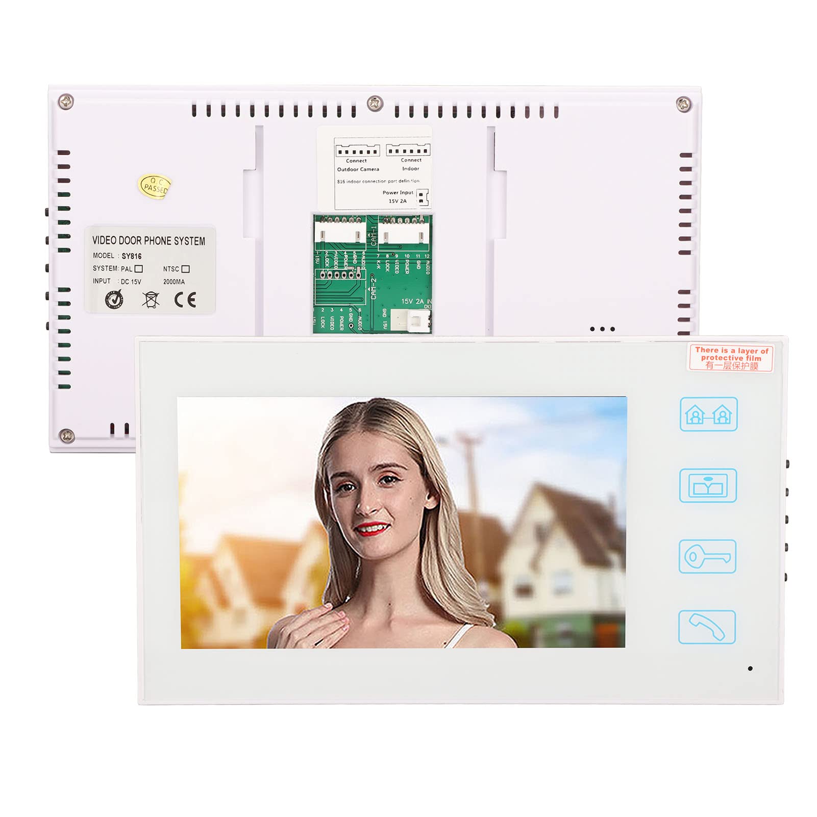 Sistema Videocitofono da 7 Pollici, Videocitofono Campanello Video HD LCD Vivavoce Monitor Videocitofono, Monitor Password Identificazione Impronte Digitali TFT Cablato con Visione Notturna per la(#1)