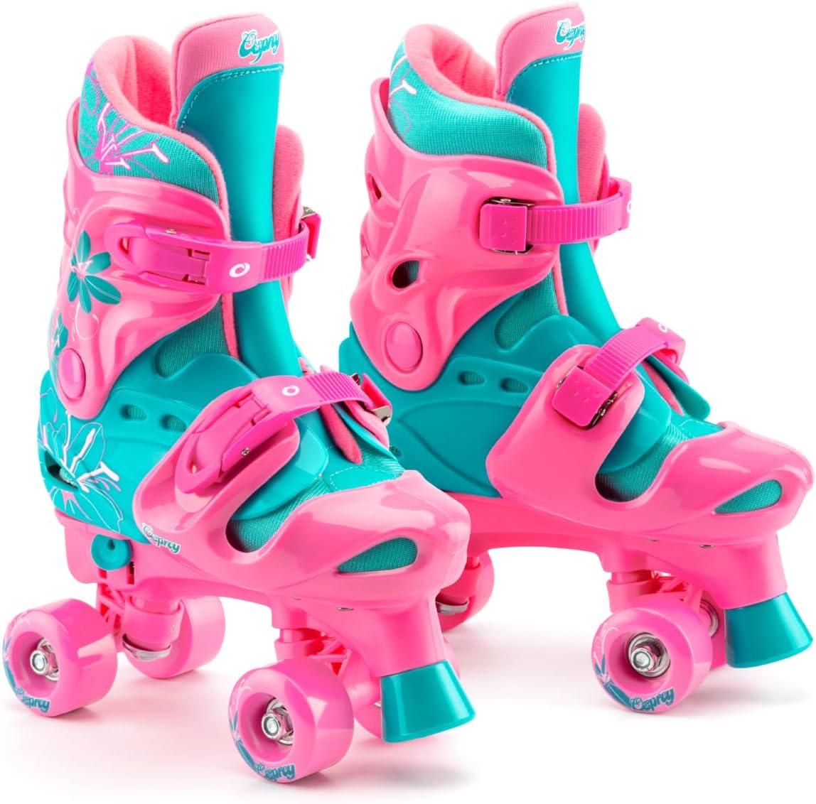 OspreyRoller Skate | for Girls, Kids Beginners, Adjustable Sizing Quad Skates, 4 Wheel Skates, Durable Safe-Lock Straps, Flower Design