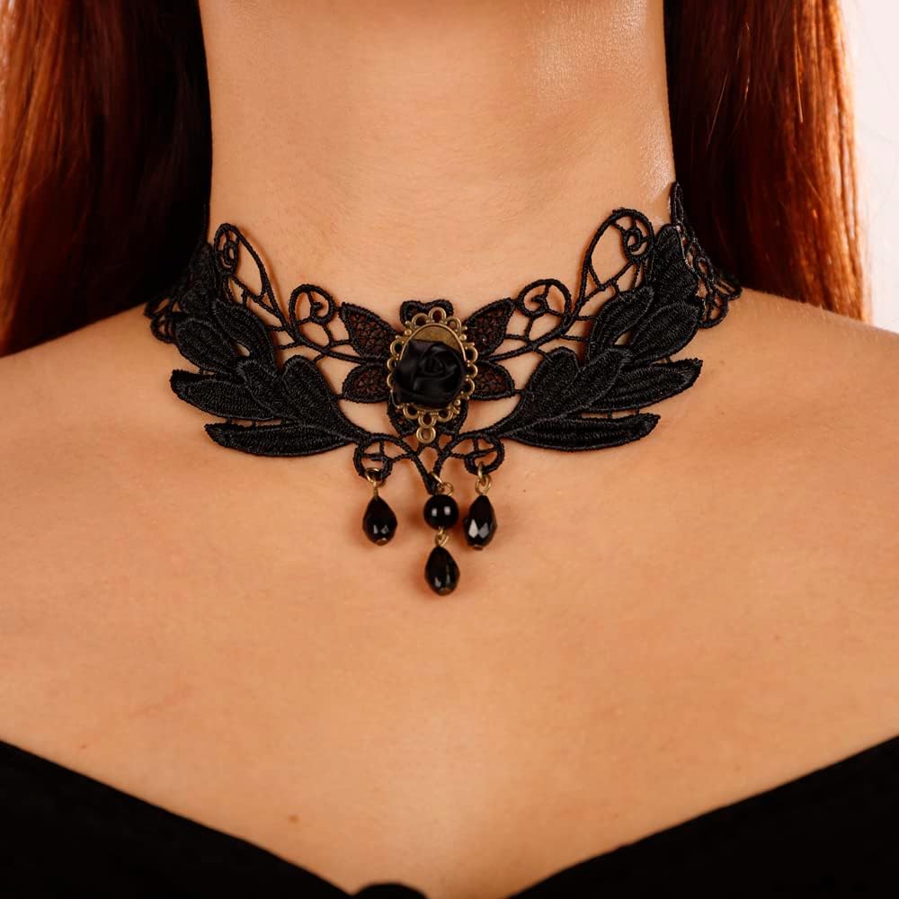 Missgrace Punk Dainty Black Flower Crystals Choker Necklace Boho Simple Short Lace Necklaces Fashion Rhinestones Chokers Vintage Necklace Black Chain for Women - Image 7