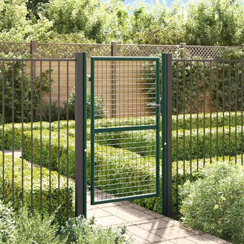 Gecheer Cancello,per Recinzione,da Giardino,Singolo,in Acciaio,Verde,100x200 cm,Cancello Singolo,Cancello da Giardino,Cancello Metallo,Cancello Acciaio,Cancello per Esterno