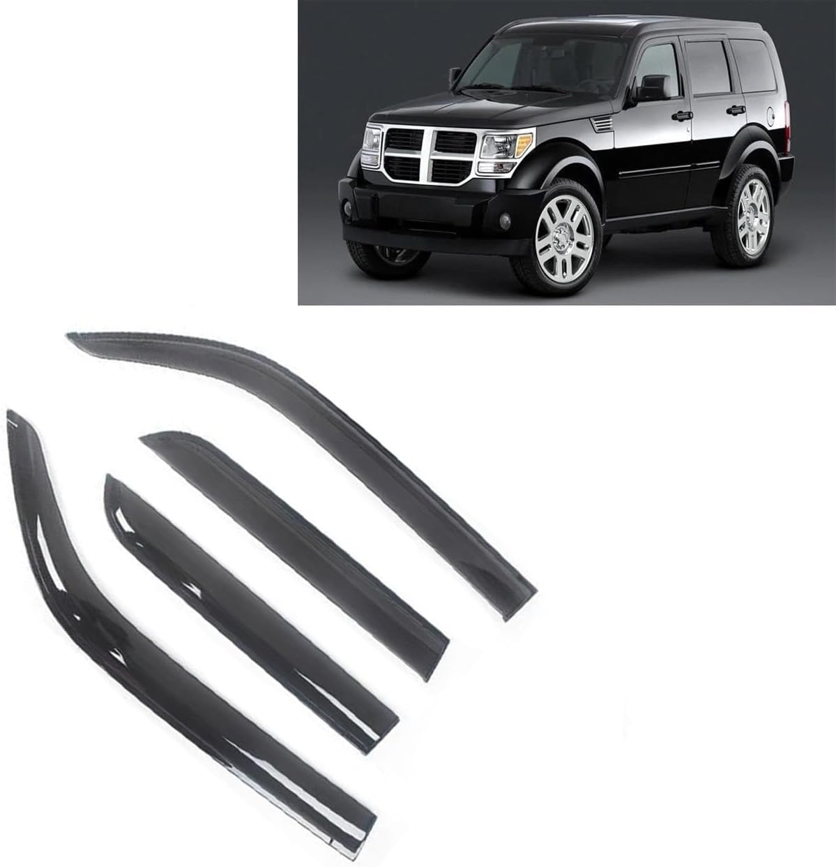 Car Wind Deflectors for Dodge Nitro 2007 2008 2009 2010 2011, Automotive Window Rain Sun Guard Deflectors Set Stick-on Accessories