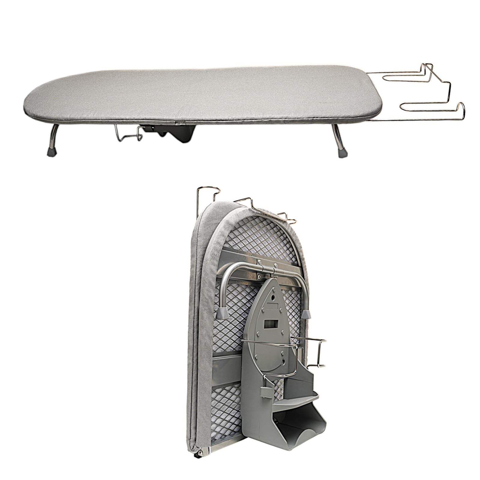 AKTIOIN Folding Tabletop Ironing Board with Iron Holder Rest, Portable Space Saving Small Metal Ironing Board with Heat Resistant Cotton Cover