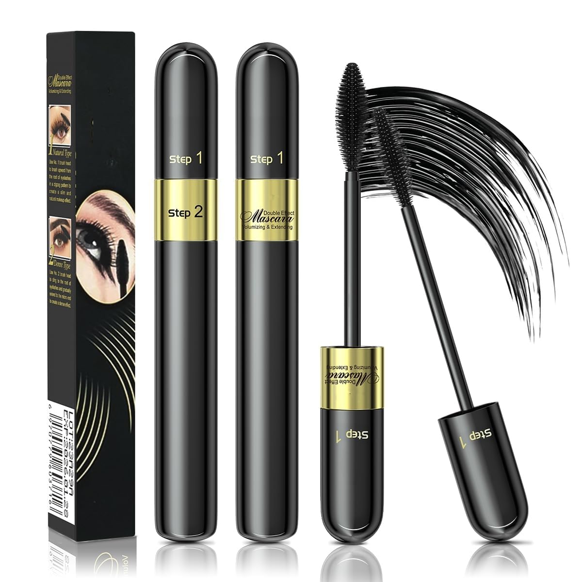 Liquid Lash Extensions Black Mascara Volume and length 5x Longer 4D Silk Fiber Lash Waterproof Makeup, For Long-Lasting, Clump-Free Volume Length