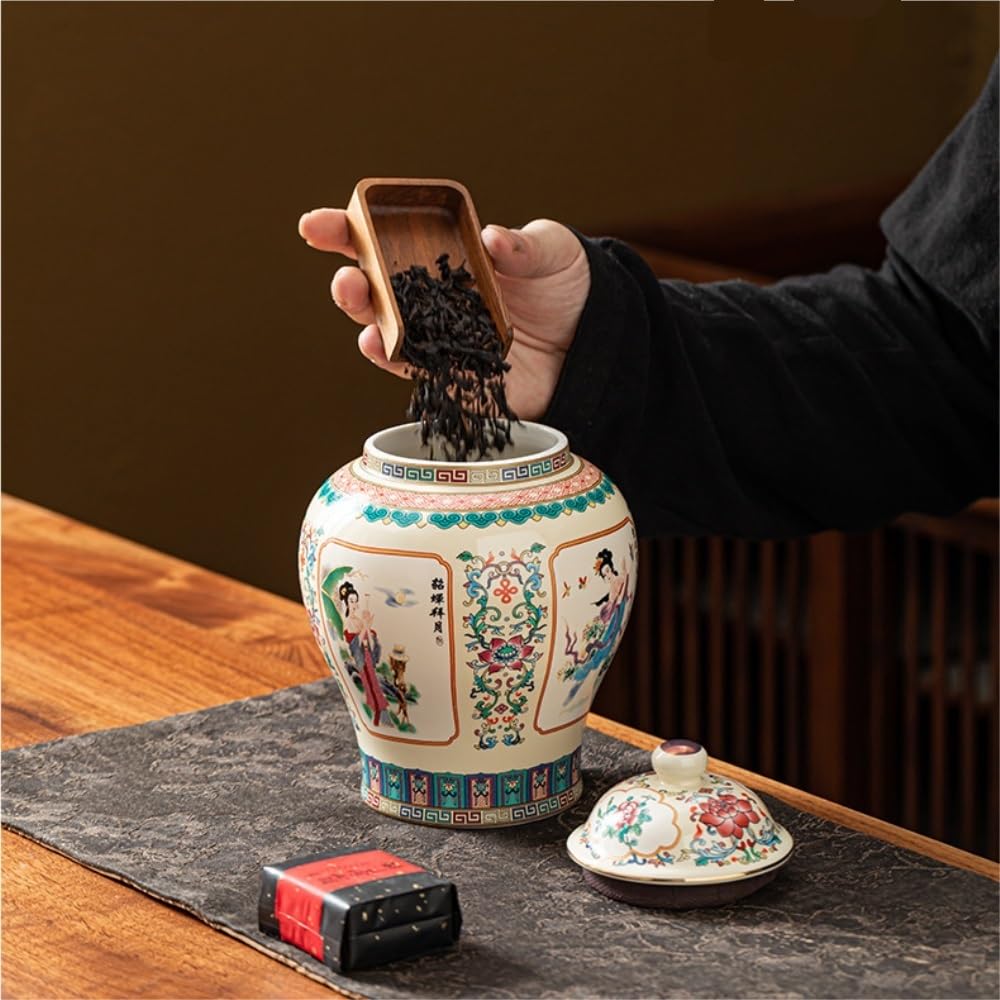 Recipiente Hermético para té Tarro de cerámica esmaltada for almacenar té a Granel, Tarro Redondo for el hogar, Sellado, Juego Chino, Caja Regalo un Solo(A)