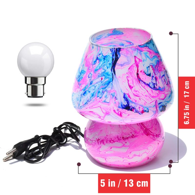 Image of Pure Source India Glass Marble Design Mosaic Lamp for Home Decor, Indoor Lighting, Living Room (L-5 X H-17CM) (Pink)