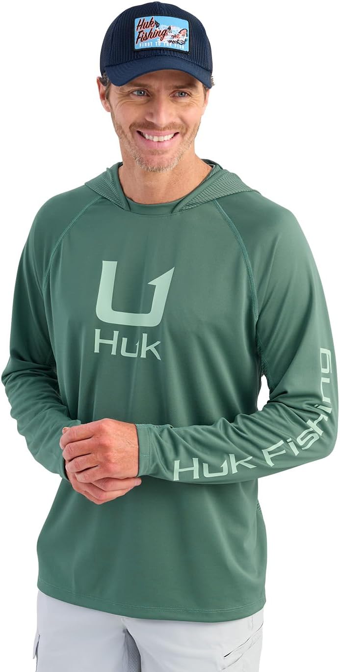 HUK Mens Icon Hoodie, Fishing Shirt with Sun Protection for Men, Fog Green, 3X-Large