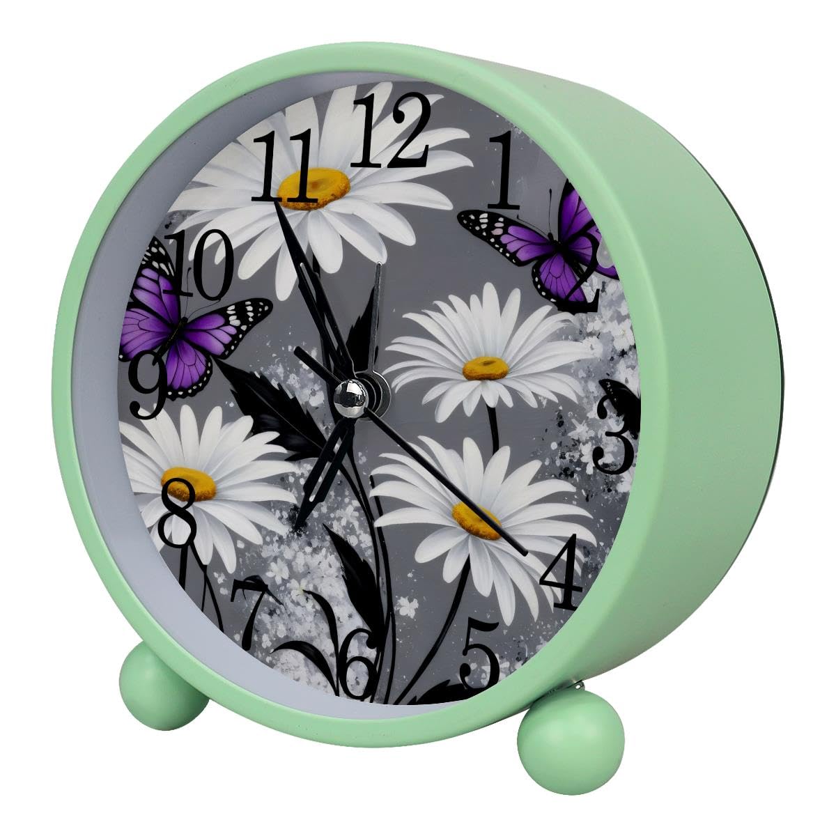 Alarm Clock Daisy and Butterfliies, Silent Non-Ticking with Night Light