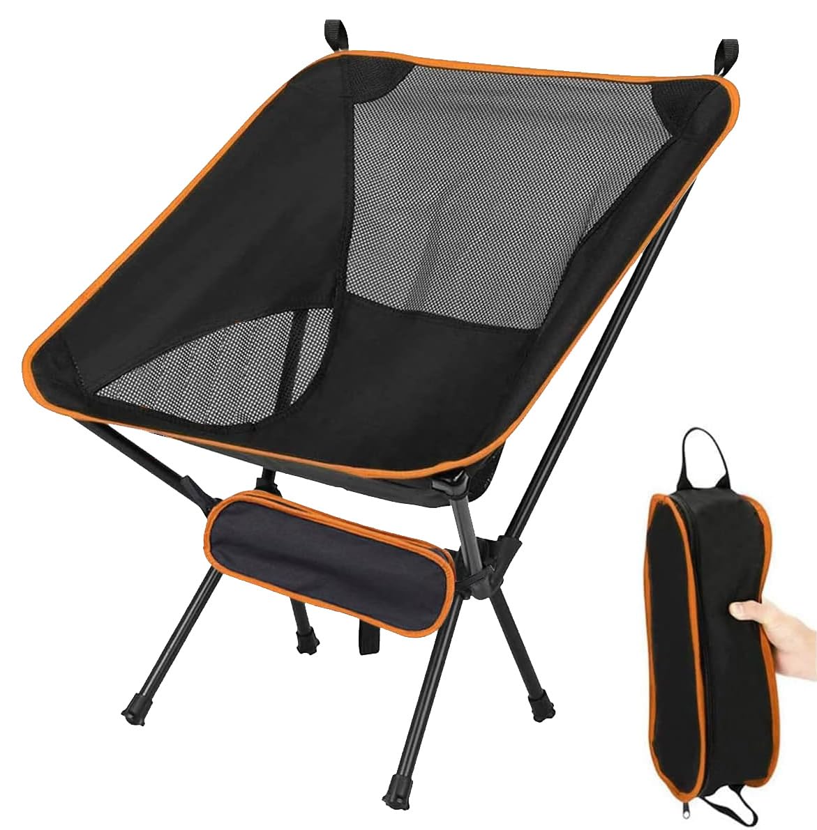 LUKVCIY Camping Chair, Lightweight Portable Folding Chair, 150kg Weight Capacity, 600D Oxford Fabric, Suitable for Gardens, Parties, Fishing, Expeditions, Hiking, etc., Orange