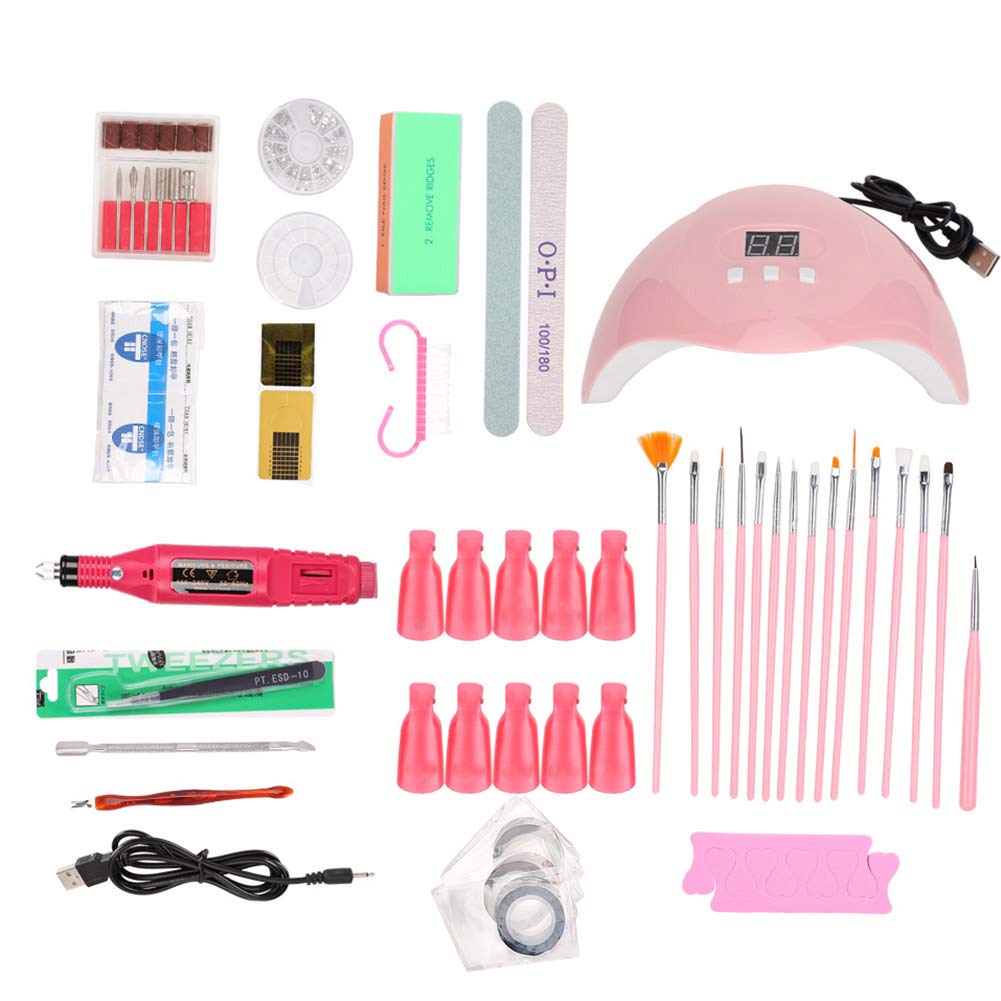 Kit De Uñas Arte Herramientas, Kit De Uñas para Manicura con Lámpara UV 54W Bloque De Pulido Uñas De Estrás Juego De Limas De Uñas Pinceles para Uñas