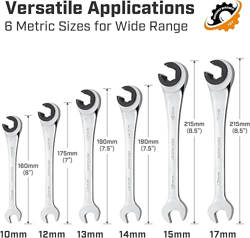 Miniatura 2 de Juego de llaves de freno de trinquete de 6 piezas, 0.394-0.669 in, acero al cromo vanadio, incluye bolsa