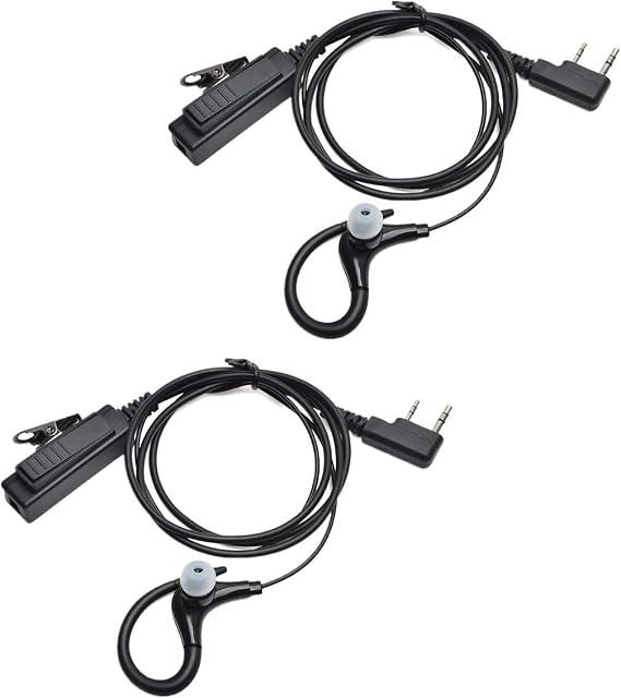 HYS 2 Pin Radio Earpiece Compatible with Kenwood Baofeng UV-5R, G Shape Ear Pieces with Mic, Walkie Talkie Headset for Security Police(2 Pack)