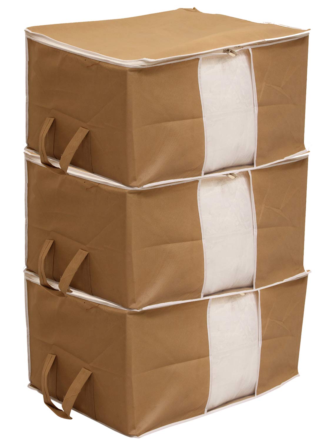 Kuber Industries 3 Piece Non Woven Under Bed Storage Organiser, Extra Large, Brown-image-18