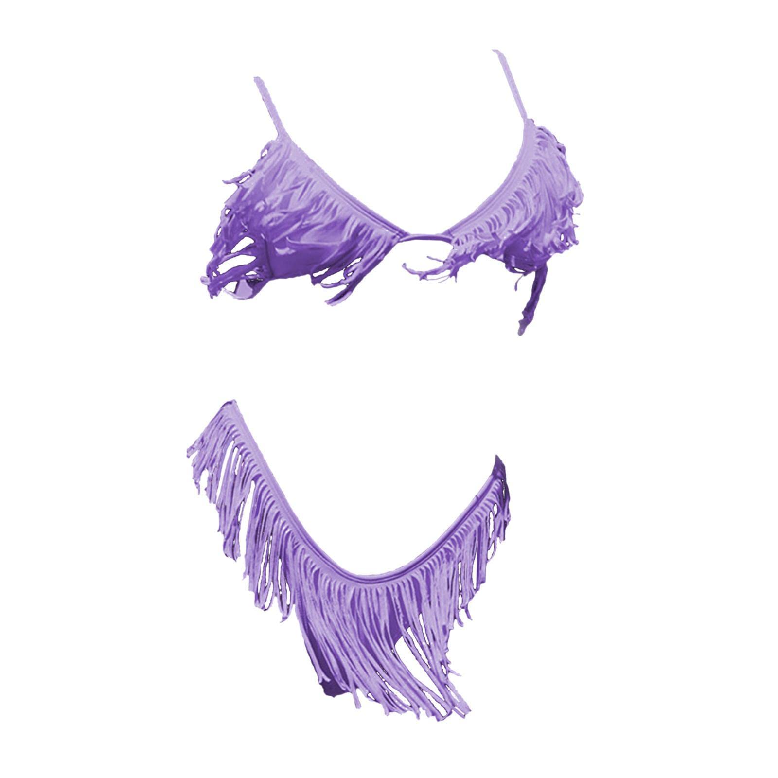 nivaa Tassel Bikini Set Push Up Top Swimwear Costume Travel Bathing Suit Purple M-picture-50