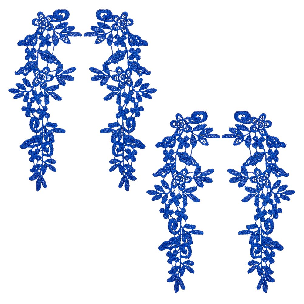 HOBBIESAY 4Pcs Embroidered Lace Patches Polyester Decorative Floral Appliques Blue Floral Lace Patches Embroidered Trim Floral Gown Sewing for Fabric