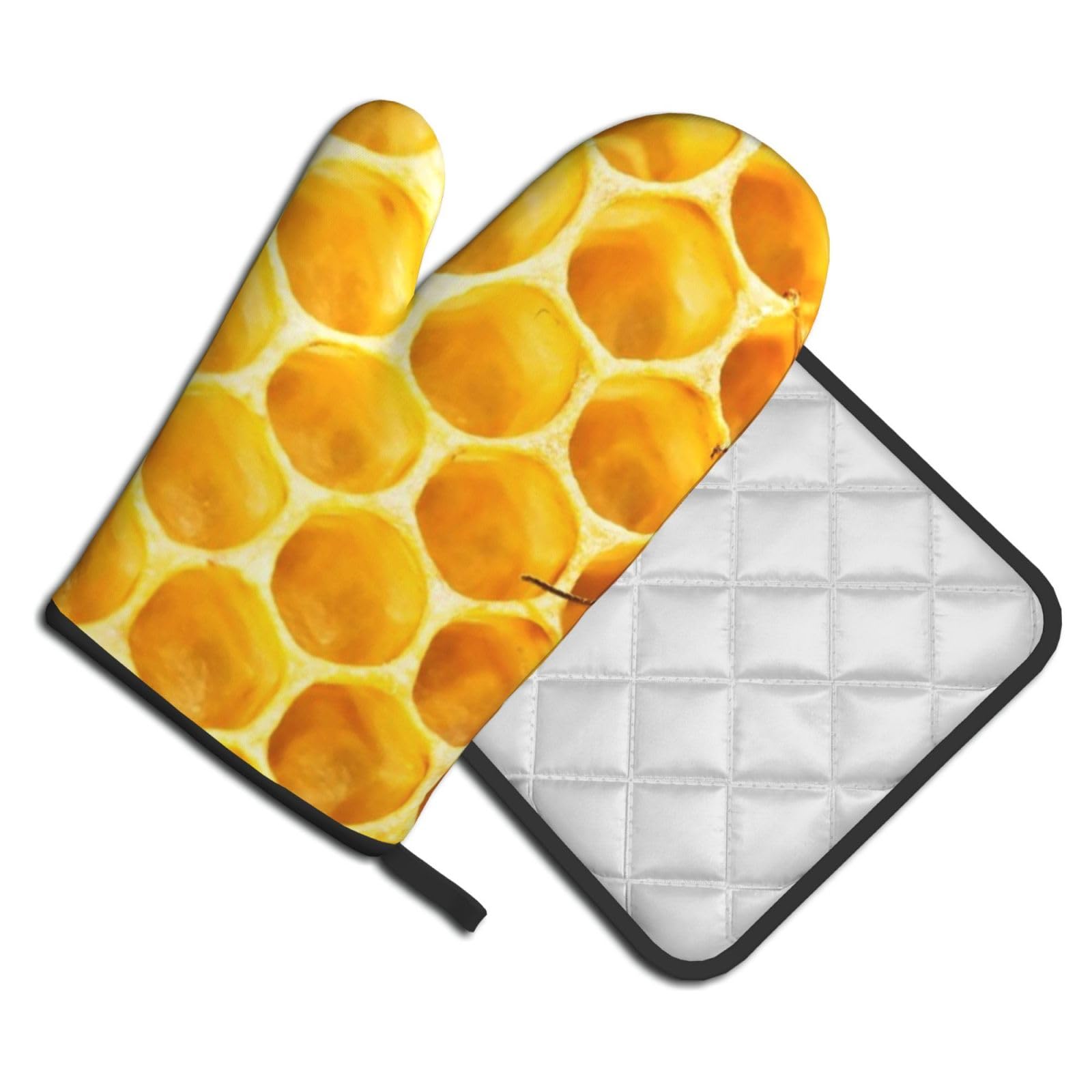 Oven Mitts and Pot Holders Set of 2 Pcs, Wildlife Bees Printed Heat Resistant Kitchen Gloves Potholders for Cooking Baking Grilling