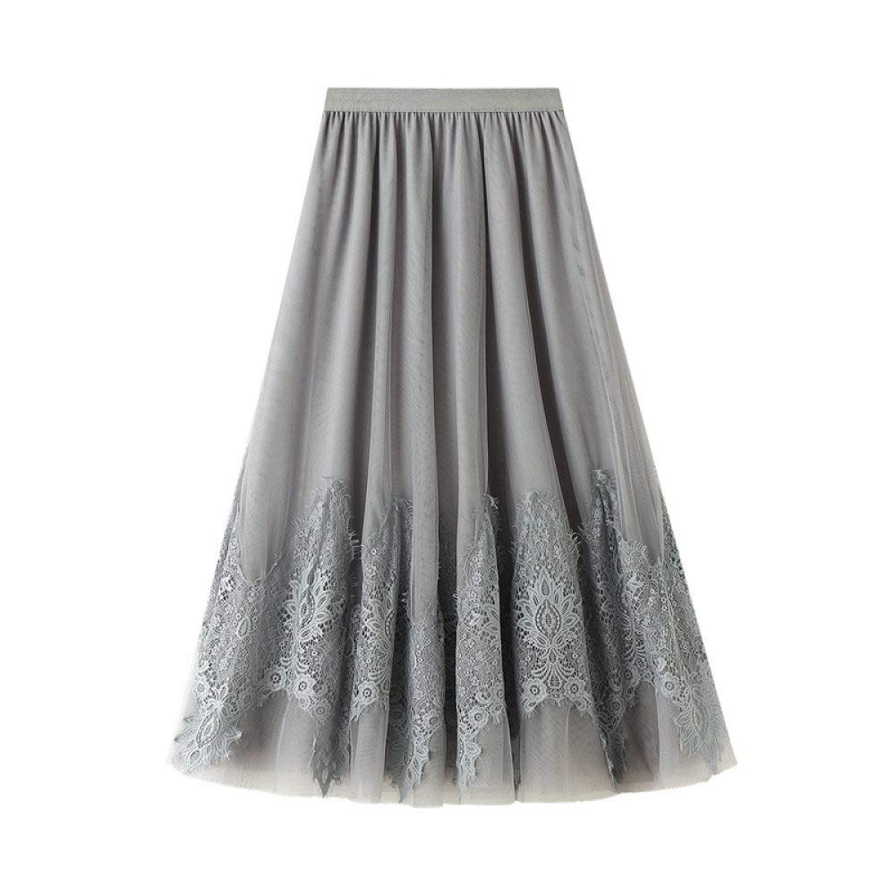 Röcke Damen,Damen Maxirock Grau Elastisch Hohe Taille Vintage Spitzennähte Plissee Tüllrock A-Linie Swing Geraffte Geschichtete Elegante Lange Röcke Für Mädchen Damen,M