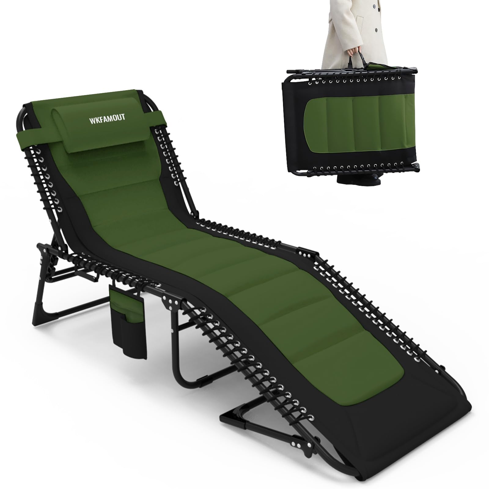 WKFAMOUT Folding Sun Lounger 5 Position Adjustable Padded Reclining Chair Portable Lounge Chair Camping Foldable Sun Bed for Garden Camping Beach