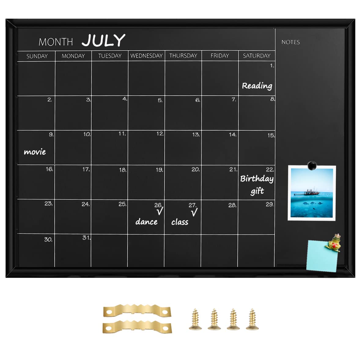 TORASO Calendar Chalkboard, 23.6 x 31.5 inches, Magnetic Surface Black Frame Chalk Board for Planning,School Timetable Memo, Hanging Board for Office,
