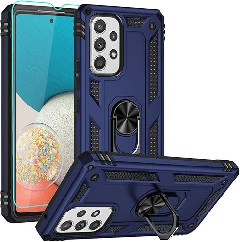 Funda para Galaxy A53 5G, Samsung A53 5G con protector de pantalla HD, soporte de anillo de grado militar, soporte de automóvil de 15 pies, probada