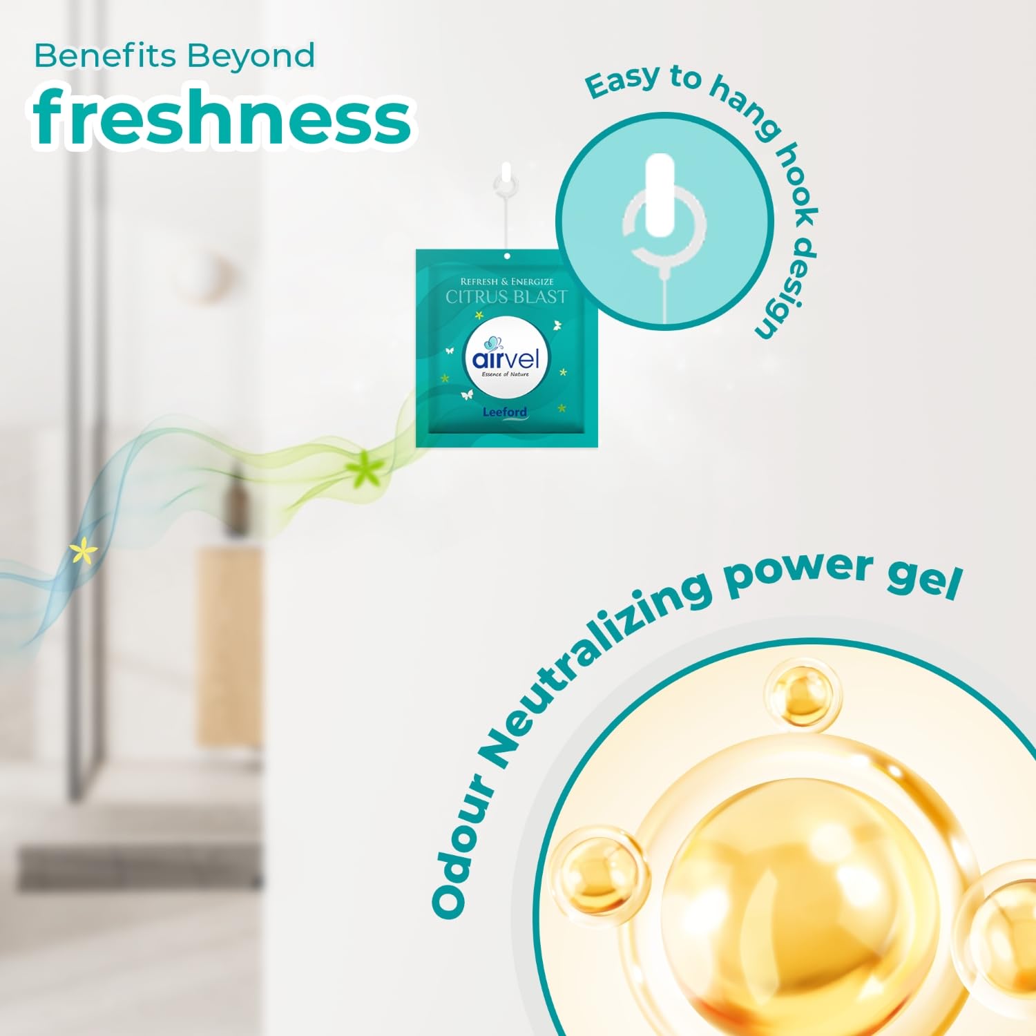 Airvel Citrus Blast Fragrance Pouch 6 Pcs (10g each) | Bathroom Freshener | Toilet Freshener | Air Freshener for Bathroom and Toilet | Non-Toxic, Safe | Long-Lasting Freshness Up to 30 Days 4