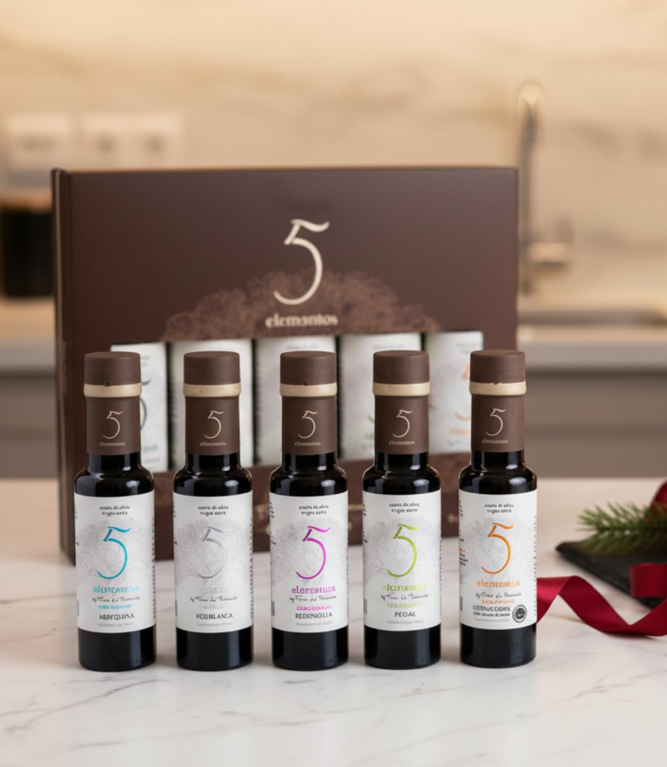 Aceite de Oliva Virgen Extra Gran Selección 5 Elementos Estuche Premium Degustación 5 Variedades Picual Arbequina Cornicabra Hojiblanca Redondilla Set Regalo Gourmet 5x100ml
