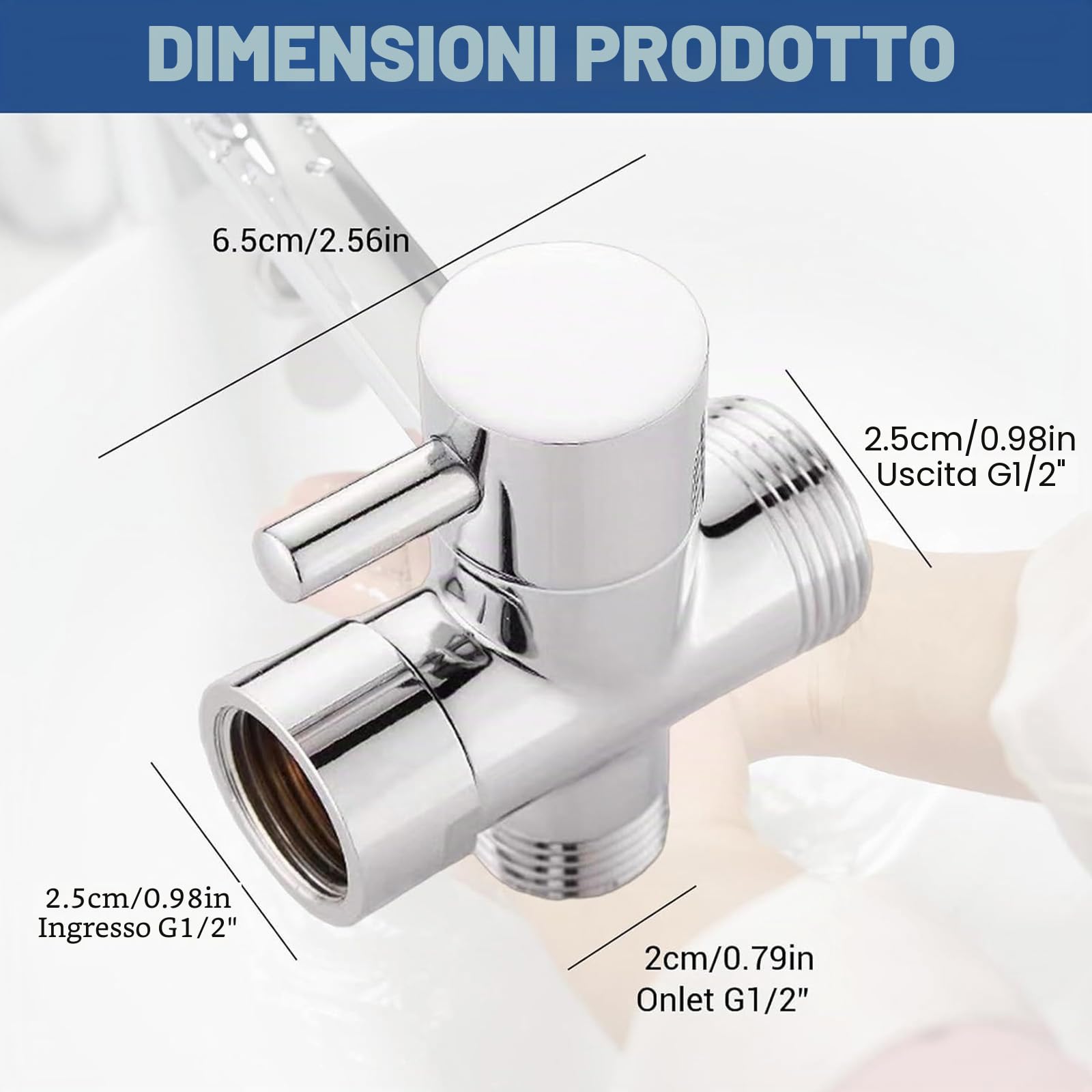 Deviazione Doccia 3 Vie in Ottone Cromato, Adattatore a T, valvola per Braccio Doccia con Sigillo in Gomma, Facile da installare, 1 Ingresso Acqua, 2 uscite, Compatibile con Doccia Fissa e d