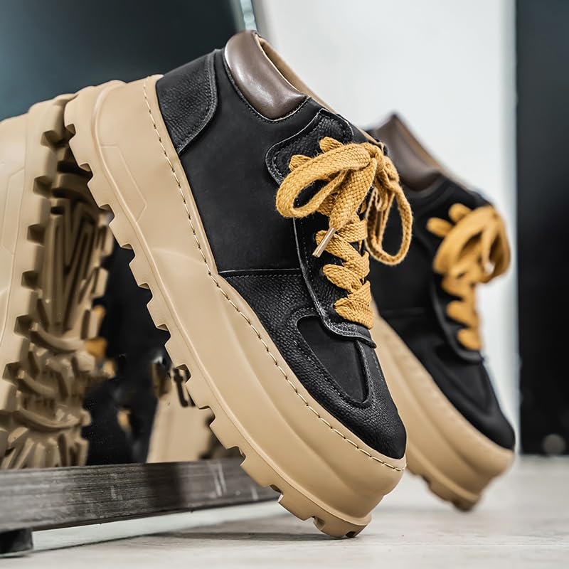 Mens Fashion Suede Leather Lace Up Platform Sneakers Casual Retro Round Toe Non Slip Flats Orthotic Sport Shoes for Walking Daily Travel4