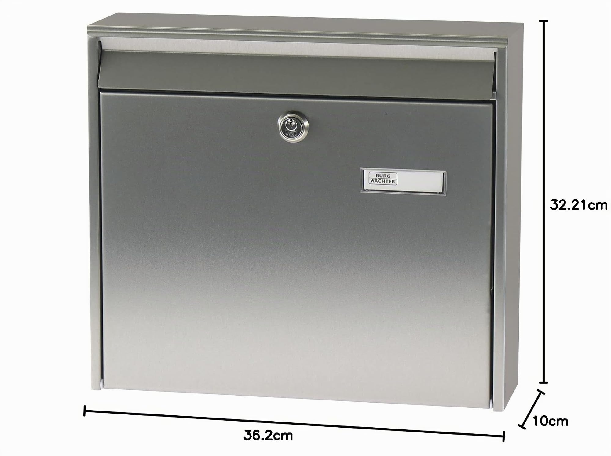 BURG-WÄCHTER, Boîte aux Lettres en Acier Inoxydable avec Arrêt de Porte, Format de Fente: A4, Borkum 3877 Ni, Acier Inoxydable