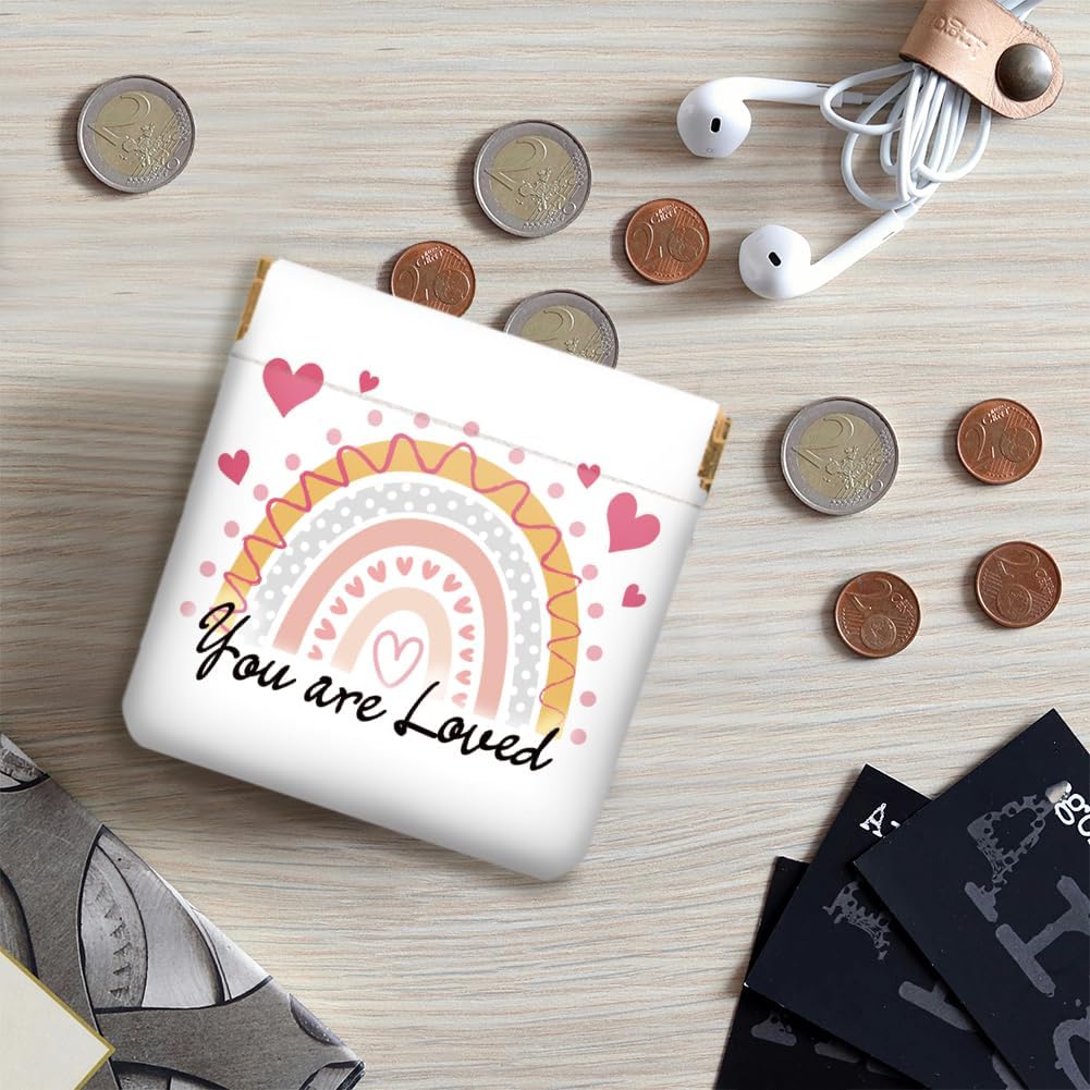 Peacoblue 4Pcs Small Leather Squeeze Coin Purse for Women-Rainbow And Text Pattern Waterproof & Durable Snap Closure Change Pouch Mini Money Wallet Bag for Adult Teen Girls Best Gift - Image 7