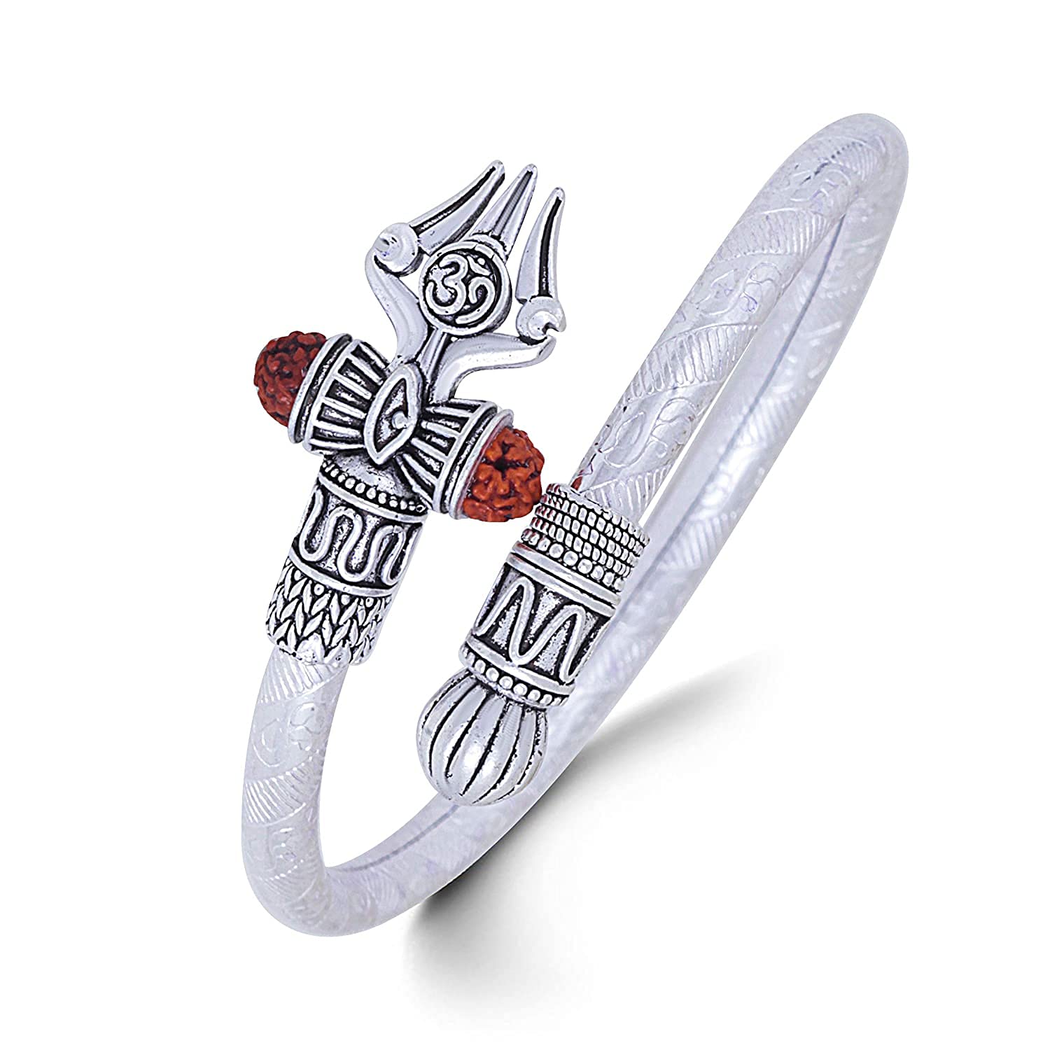FETE PROPZ Brass Metal Rudraksha Shiv Trishul Damroo Pure Brass Copper Silver OM Mahakal Kada Open Mahadev Bracelet for Men and Boys Stylish(Set of-1) (B09F2ZQ8NC) Amazon Price History, Amazon Price Tracker