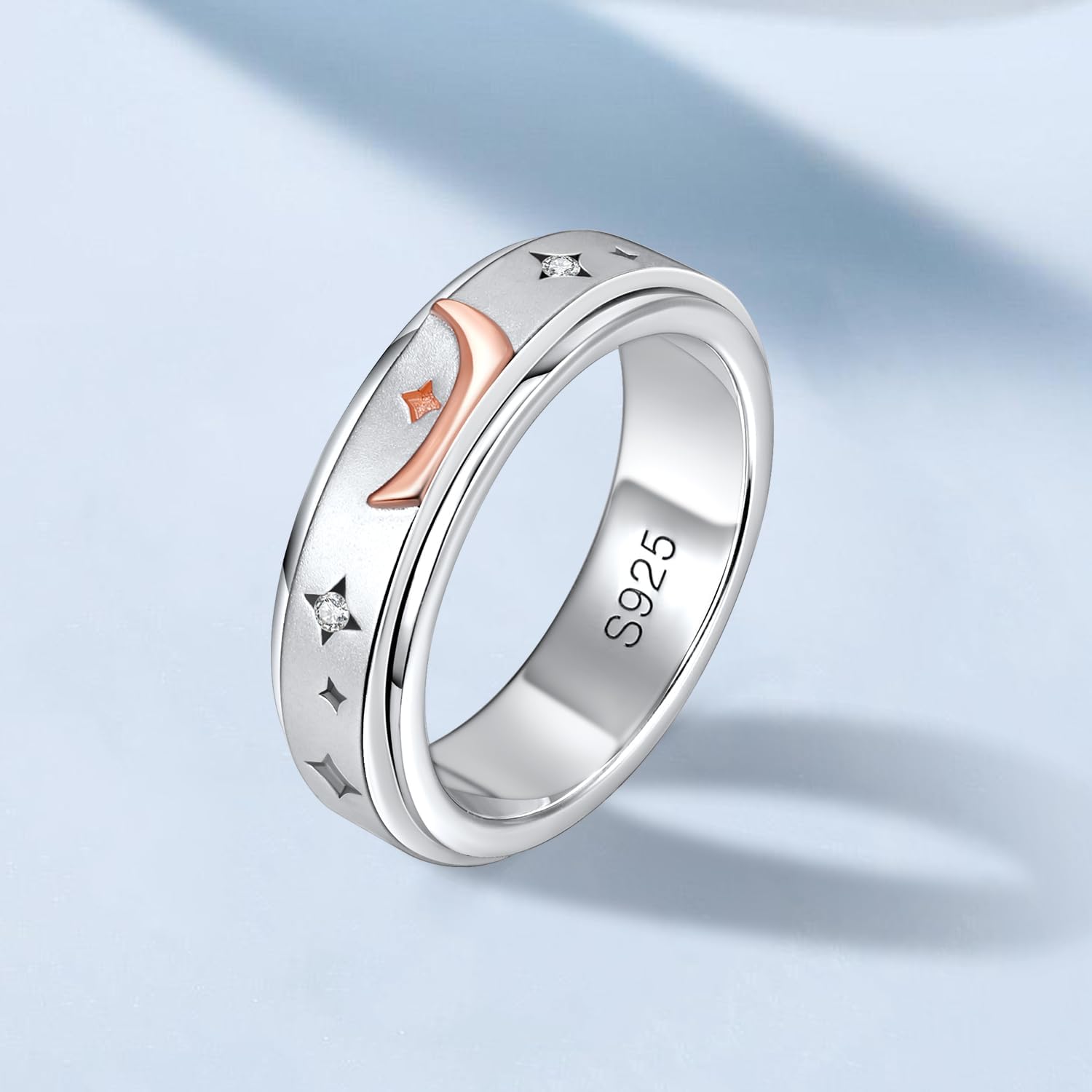 S925 Sterling Silver Fidget Ring Spinner Ring Moon Sun Anxiety Ring for Women Men Stress Relieveing Rings Mom Grandma Wife Girlfriend Best Friends Gifts