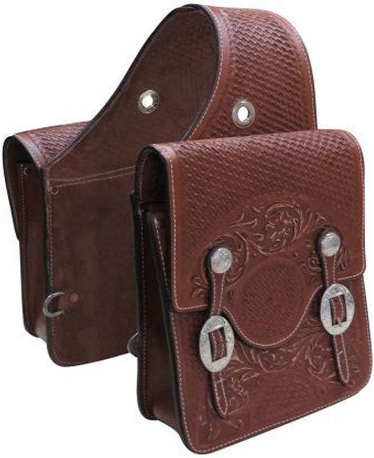 Manaal Enterprises Cow Hide Genuine Leather Western Trail Tooling Carving Horse Saddle Bag, Size: 12” L x 11” W x 3” D (Saddle Bag_04) : Sports & Outdoors