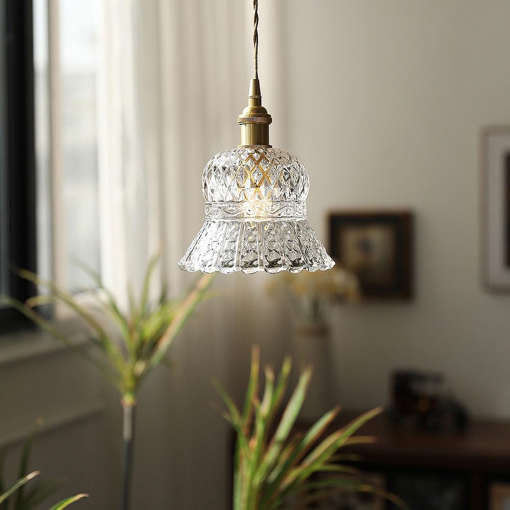 HEBXMF Paralume creativo in vetro a forma di fiore, lampada a sospensione a soffitto con montaggio a incasso, lampadario a testa singola con base E27, lampade per la decorazione del corridoio della