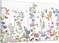 Vista 112 de Placa Cubierta de Interruptor de Luz de Palanca Individual con Diseño de Flor Botánica en Tablero de Madera Rústico Estilo Granja - Placa de Pared