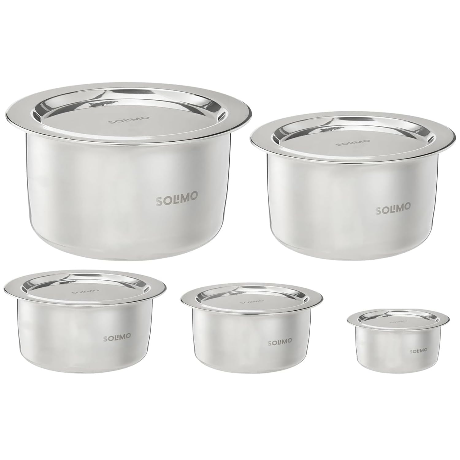 Amazon Brand - Solimo Stainless Steel Tope/Patila Cookware Set with Lids Set | BIS-Approved I 300ml, 500ml, 800ml, 1100ml, 1400ml I Silver I Set of 10 (B0CVL6T7VH) Amazon Price History, Amazon Price Tracker