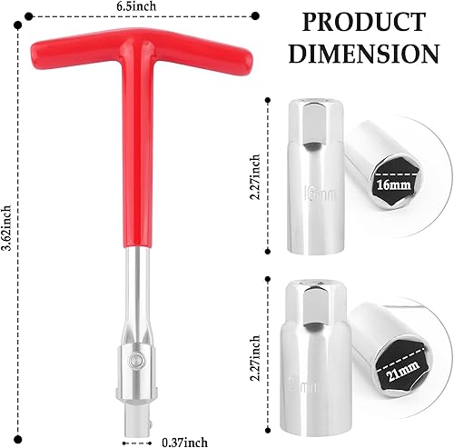 Miniatura 2 de Aokdom Llave de bujía con juego de enchufes de bujías de 13/16 y 5/8, herramienta universal de extracción de bujías con mango en T antideslizante,