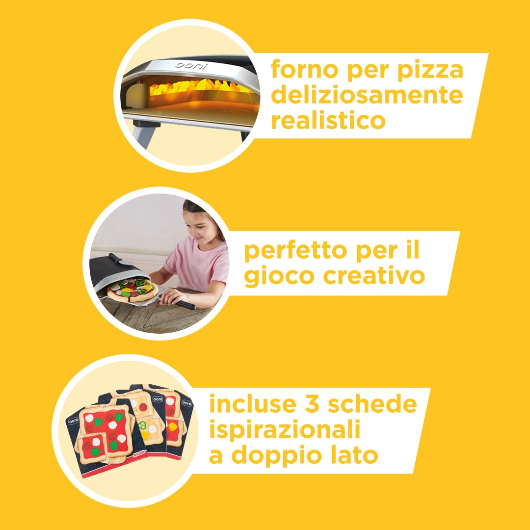 Casdon Ooni Pizza Oven & Topping Station Deluxe Set | Forno per pizza giocattolo e set per condimenti per bambini dai 3 anni in su | Con luce con effetto fiamma reale!