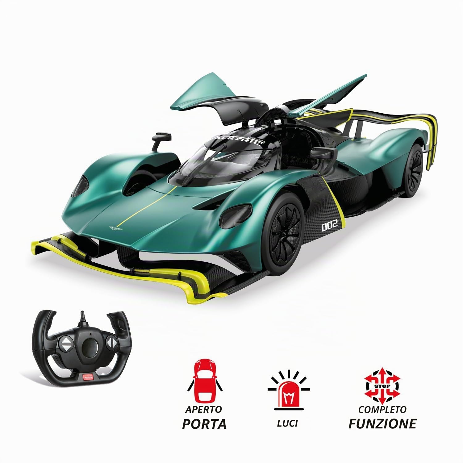 MONDO Motors Aston Martin Valkyrie Amr PRO, modello in scala 1:14, fino a 10 Km/h di Velocità, auto giocattolo per bambini 63793