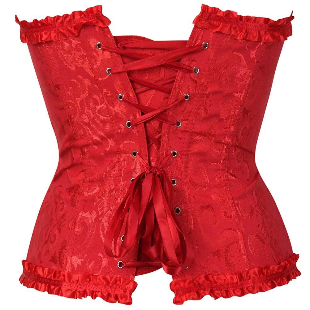SHYMMUO Corset Tops for Women Sexy Overbust Bustier Lace Up Strapless Party Club Fairycore Renaissance Halloween Costume: Small Red