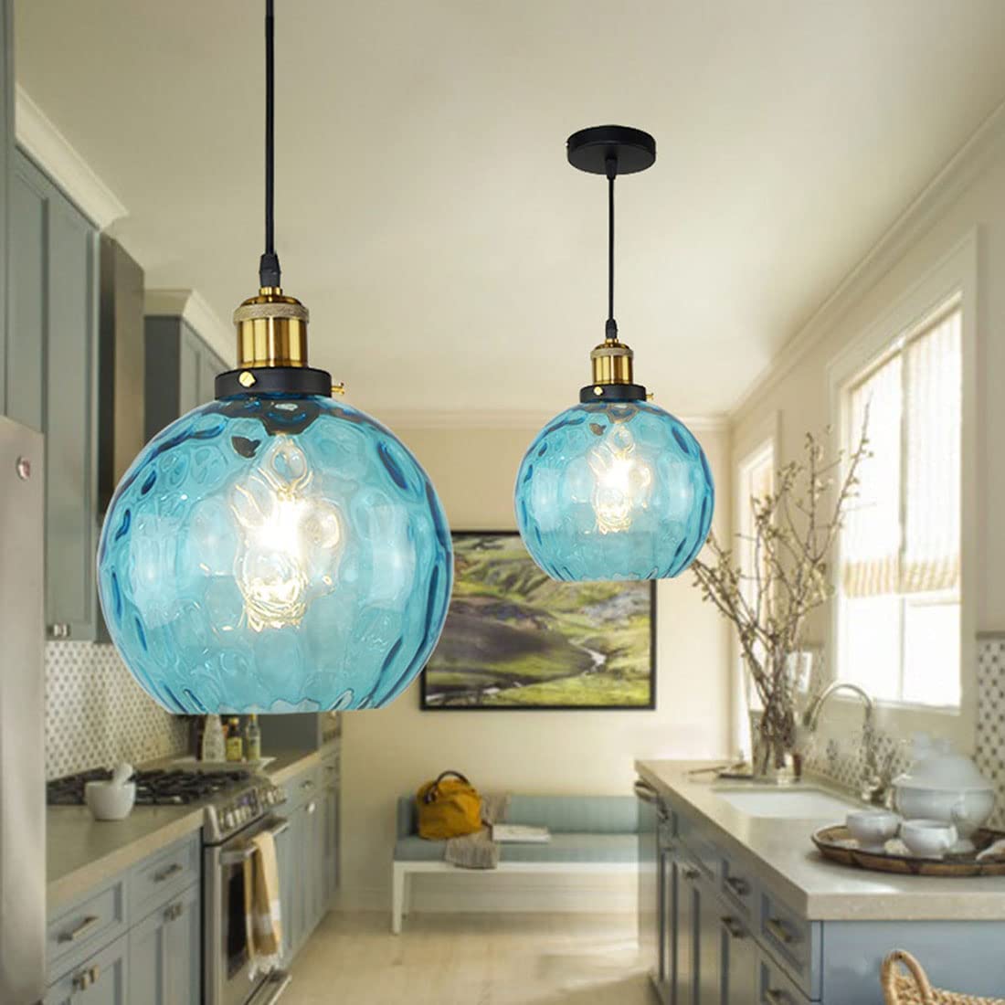 Hanglamp Nordic Retro Glazen Kap Hanglamp Loft Plafondlamp voor Restaurant Keuken Eiland Woonkamer Slaapkamer (Kleur: Groen