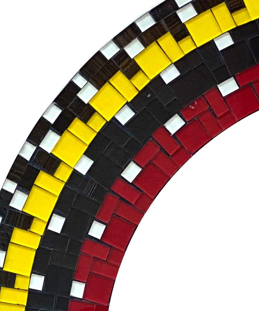 Mosaic Mirror, Wall Art Décor – Handcrafted Decorative Wall Mirror, Dark Brown, Yellow, Black and Red Mosaic Glass, 24” Round for Bedroom, Living Room, Office