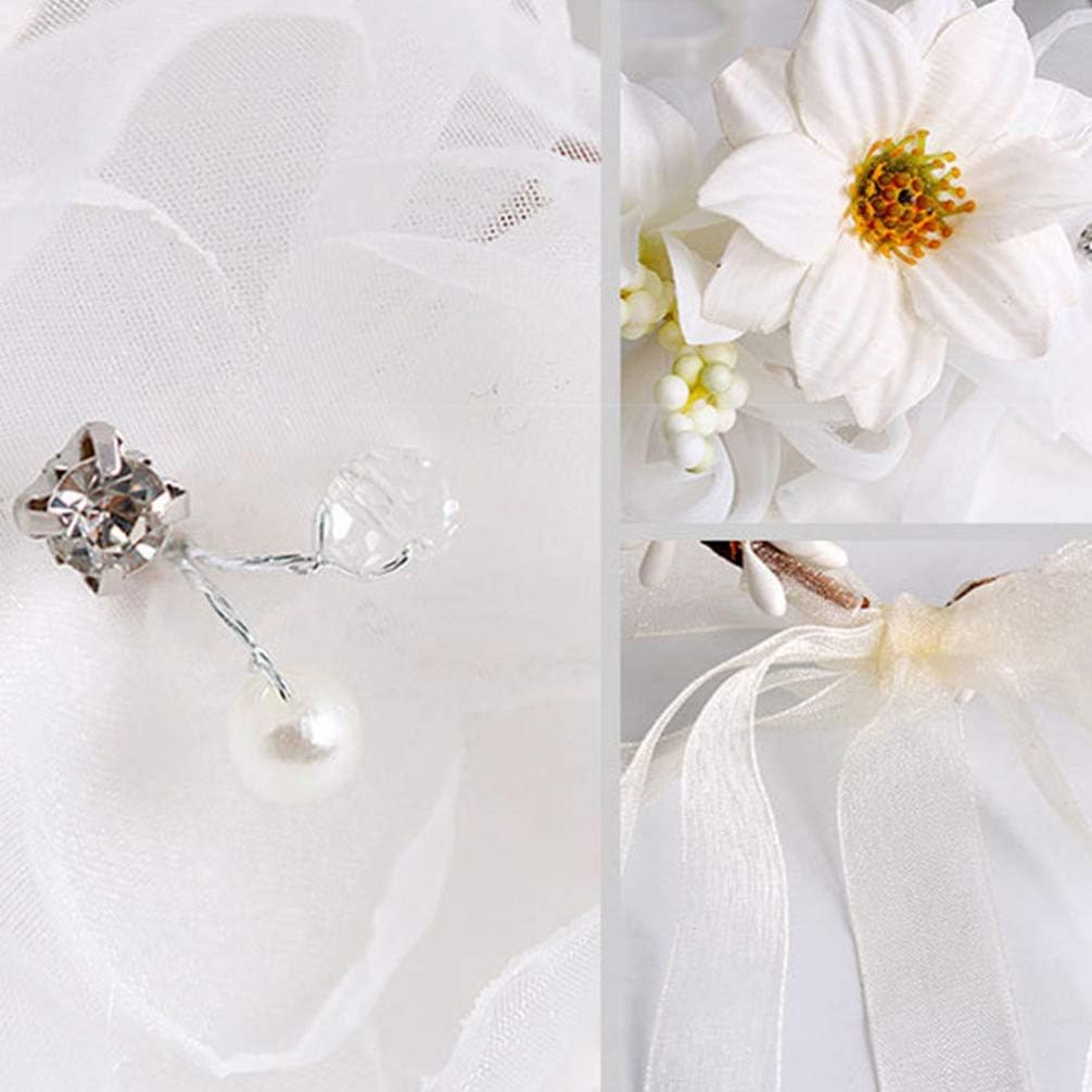 Bestoyard 花冠 ヘッドドレス 花かんむり ヘアアクセサリー 花嫁 結婚式 髪飾り お花の冠 ブライダル ヘア花輪 写真撮影 ダンス衣装 ホワイト 格安販売の