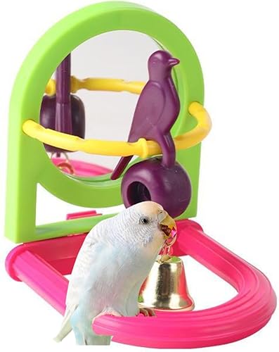 Perca para pájaros con espejo, bola masticable de loro, juguetes de búsqueda de alimentos, juguete interactivo de inteligencia para pájaros con