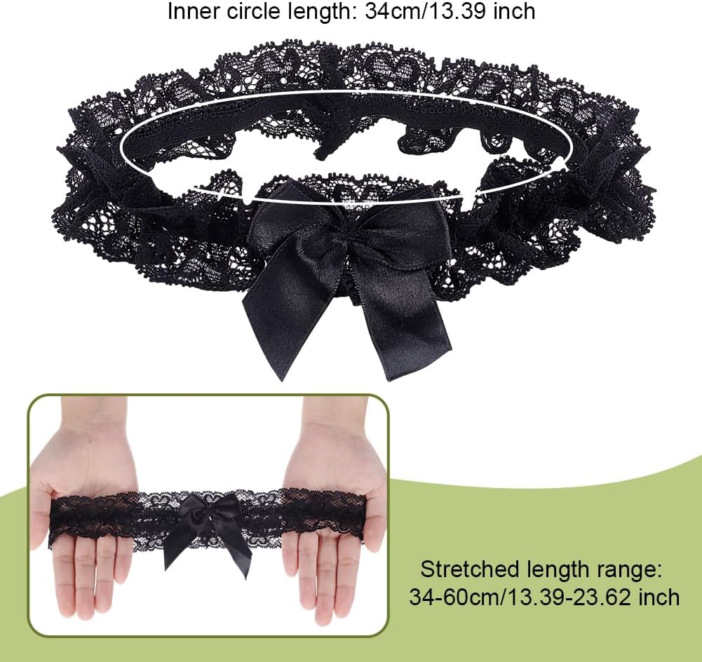 WEBEEDY 2Pcs Lace Wedding Garters for Bride Sexy Wedding Bridal Garter with Bow Party Prom Leg Garter Belt Tossing Thigh Garters Bowknot Elastic Leg Ring for Halloween Valentine's Day Party Birthday