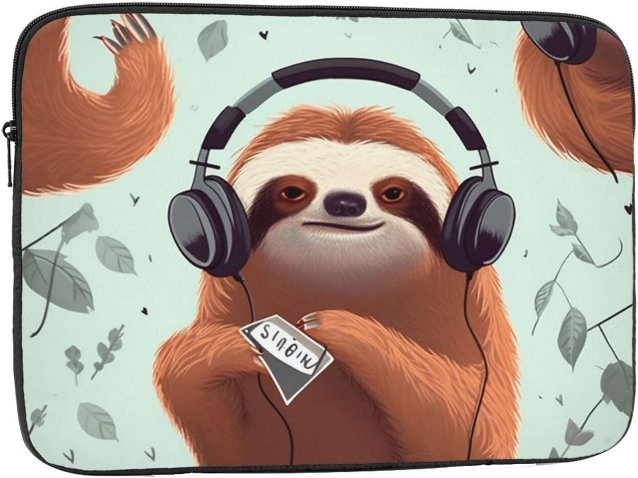 Funny Cute Animal Sloth Music Laptop Case 13 inch, Shockproof Protective Computer Sleeve Cover Water Resistant Laptop Bag Carrying Tablet Cover Briefcase Handbags Gifts for Men Women