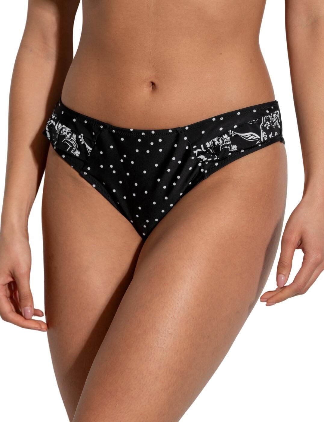 Pour Moi Getaway Frill Bikini Brief, Black/White, Size 8, Women