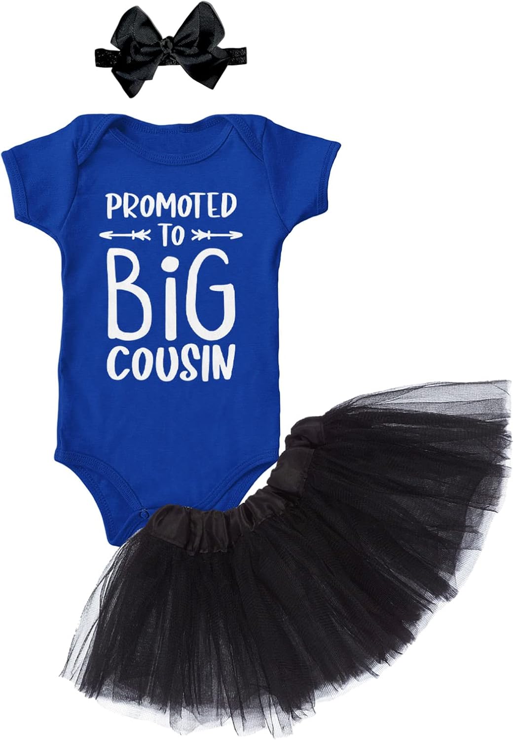 Haase Unlimited Promoted To Big Cousin - Baby Announcement Baby Bodysuit + Tutu Skirt + Bow Headband Set