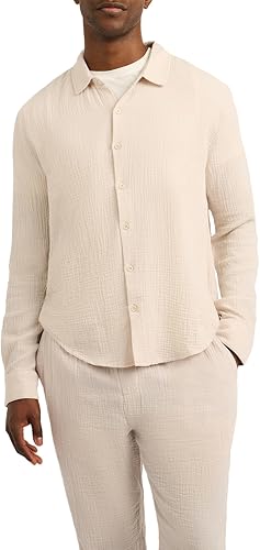 Onia-Cotton Gauze Long Sleeve Shirt-Solid-Stone-X-Large