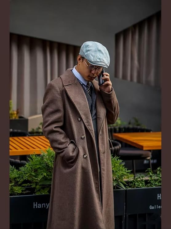 Mens Trench Coat Full Length Double Breasted Long Jacket Smart Formal Casual Peacoat Warm Overcoat